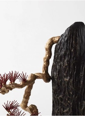 新中式崖柏真迎客松树摆件酒店别墅玄关走廊过道假山雕塑工艺品