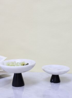 新中式大理石高脚果盘托盘摆件客厅样板间酒店售楼处展厅软装饰品