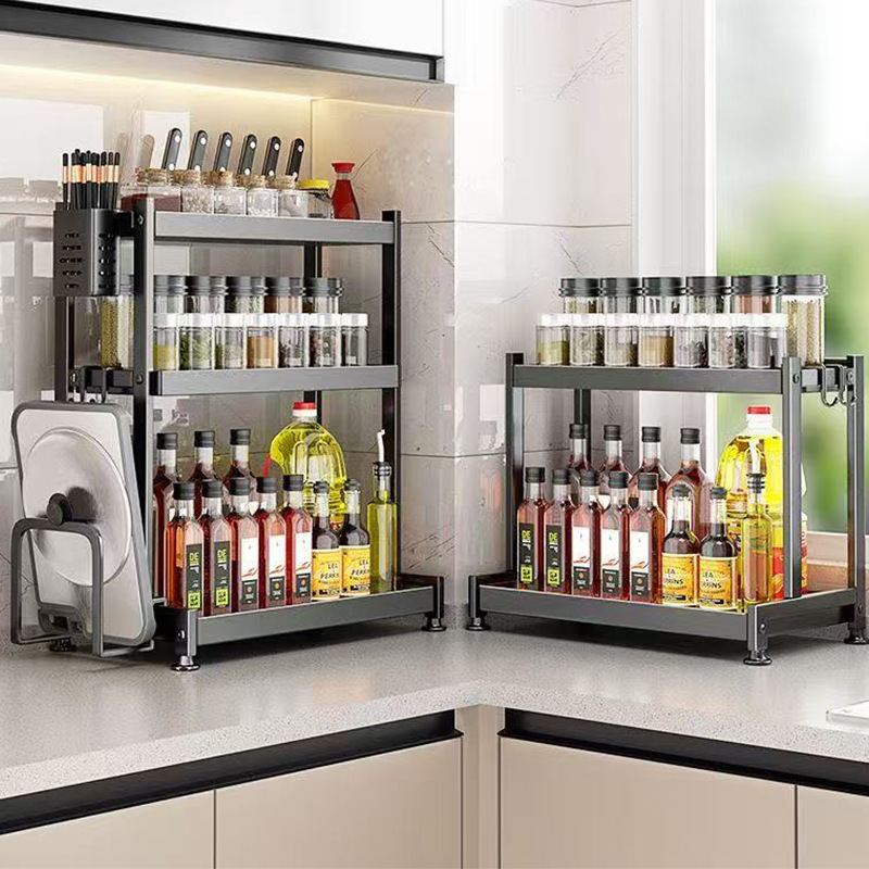 不锈钢厨房置物架调味品家用台面架子调料架桌面多功能刀架收纳架 - 图0