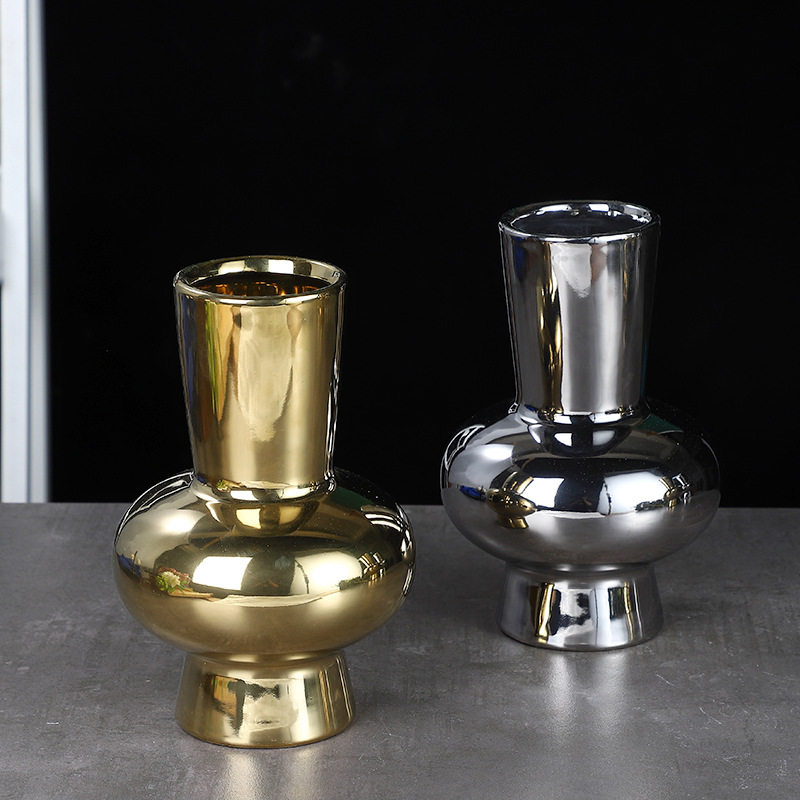 创意电镀银色陶瓷花瓶花插  北欧玄关客厅样板间桌面摆件饰品软装,淘宝优惠券,粉丝福利购,淘宝优惠卷