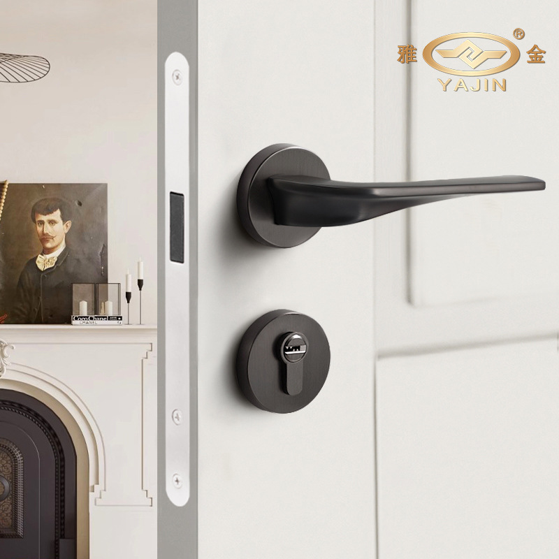 北欧风锌合金卧室一体静音锁现代简约加厚门把手室内家用木门门锁 - 图1