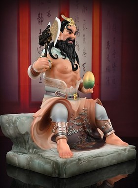 速发汉始玉彩绘佛古大盘像中华白祖盘古大神像盘古氏圣祖摆件