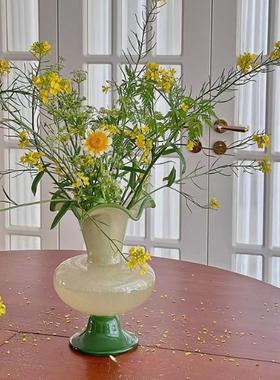 中古侘寂风 家居玻璃拼色风灯花瓶插花花器花瓶摆件花瓶客厅装饰