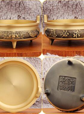 黄铜荷花宣德炉冲天香炉祠堂供奉佛三足香炉桌面摆件铜工艺品