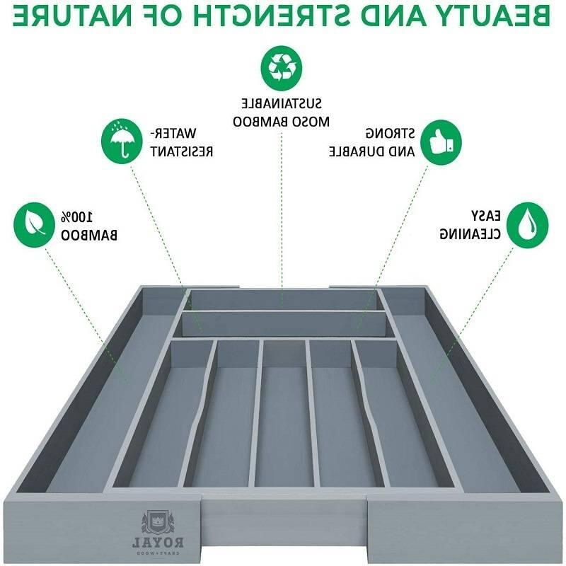 竹制厨房抽屉收纳盒可扩展带凹槽抽屉分隔器适用于餐具和厨房用具 - 图1