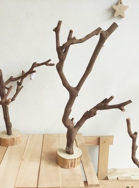 速发原木带杈树底托摆件 书架客厅茶几摆设工手 把玩首饰实木支架