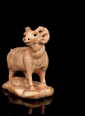 速发木雕关木办摆件十二生肖羊公室桌子书房客厅玄桃放