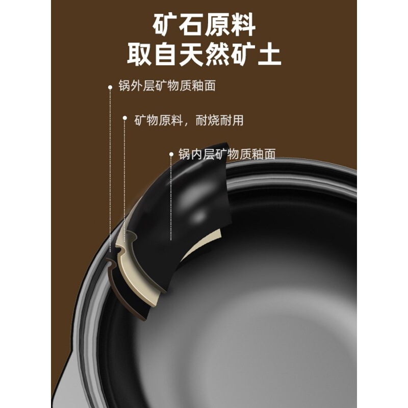 德国砂锅耐高温干烧不裂煲汤锅家用浅锅陶瓷沙煲煮粥炖汤锅煲仔锅 - 图0