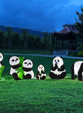 户外仿真熊猫雕塑庭院装饰花园别墅院子玻璃O钢公园林景观小品摆