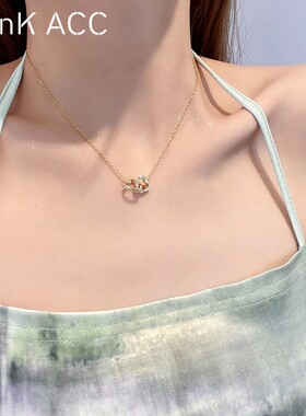 新品钛钢双环爱心项链2021x年新款女夏百搭设计感不掉色锁骨链简