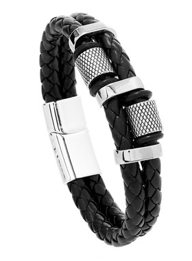 跨境欧美时尚手镯合金磁扣男士多层手工编织皮革手链服饰百搭饰品