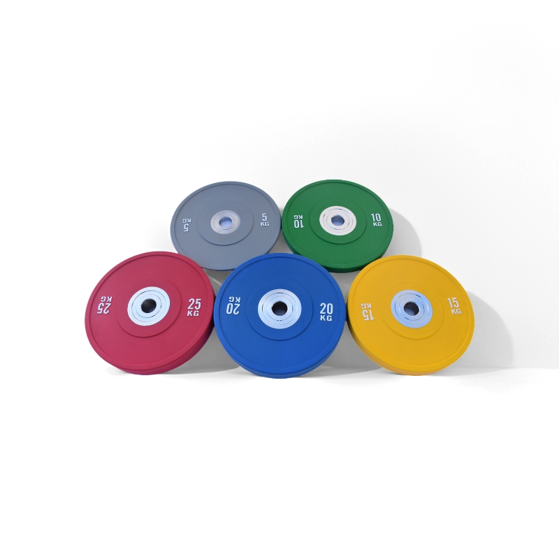 Colorful rubber barbell plates with large holes for competitive fitness home deadlifts, squats and presses for ladies buttocks dumbbell plates