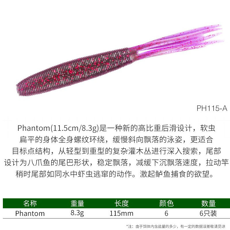 高比重无铅钓组摇尾虫115mm/8.3g软饵德州钓组鲈鱼路亚饵 - 图3