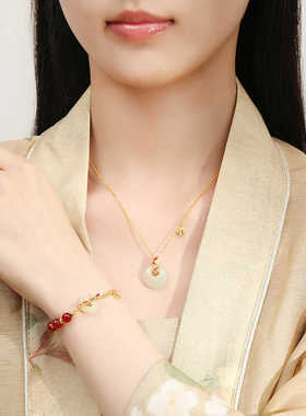 925纯银平安扣红玛瑙平安手链