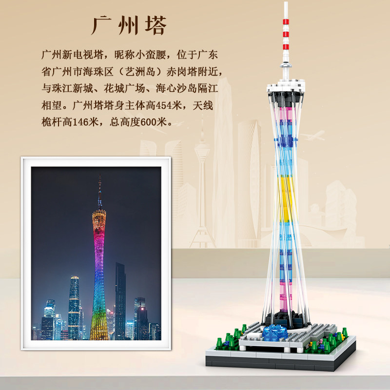 广州地标建筑五羊城儿童益智微颗粒拼装积木玩具模型男孩拼图礼物,淘宝优惠券,粉丝福利购,淘宝优惠卷