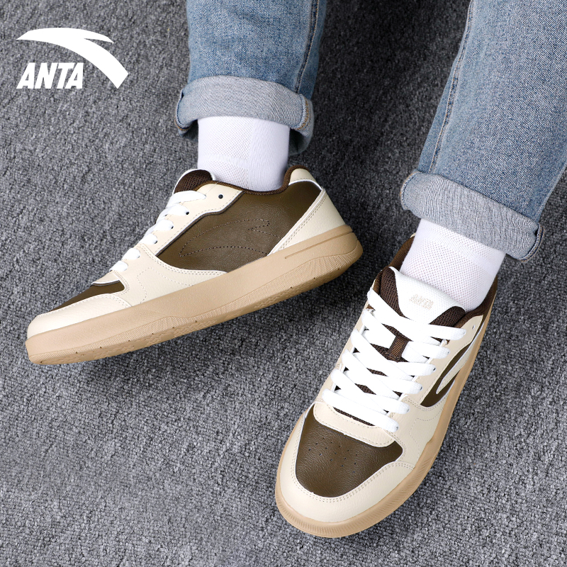 安踏男鞋路冲板鞋冬季2025新款复古撞色皮面潮流滑板鞋百搭运动鞋 - 图2