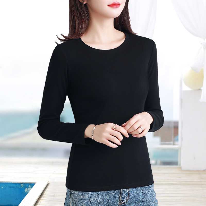 纯色简约圆领螺纹棉长袖t恤女弹力大码百搭基础显瘦打底衫春秋季,淘宝优惠券,粉丝福利购,淘宝优惠卷