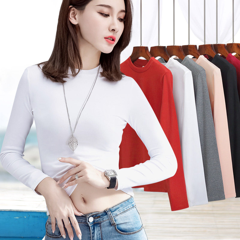 秋冬纯棉半高领内搭黑色t恤打底衫 甄度T恤