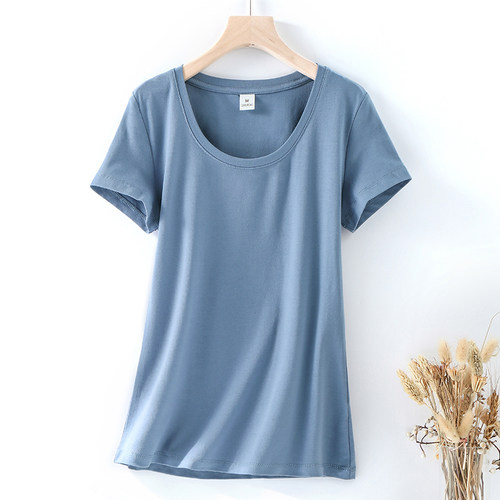 2026新款正肩常规棉质短袖t恤女百搭大码内搭纯色上衣打底衫夏季 - 图3