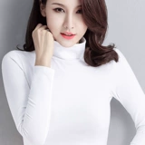 Приятный телу хлопковый черный лонгслив, термобелье, высокий воротник, облегающий крой