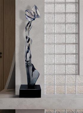 现代抽象透明树脂雕塑玄关大型落地摆件酒店样板间售楼处软装饰品