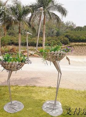 定制不锈钢鸵鸟雕塑艺术品店铺橱窗花艺装饰商场会所美陈落地摆件