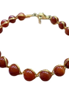 新品优化南红玛瑙14K包金手工编织手镯 手链 带延长链Z K211