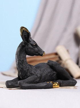 极速欧式仿真动物摆件黑色小毛驴坐姿可爱树脂摆件客X厅卧室玄关