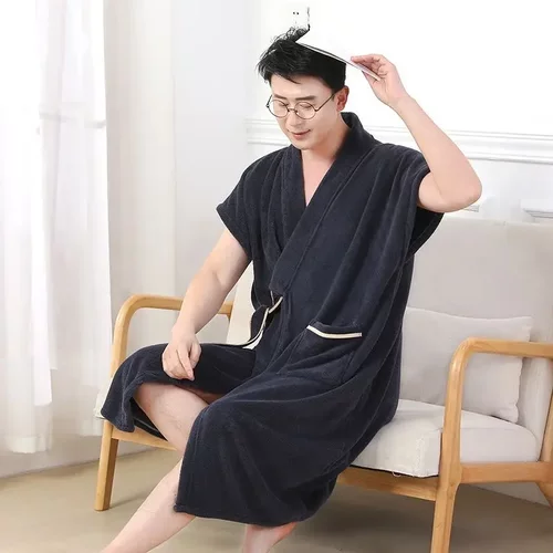 男士浴袍穿式洗澡速干加肥加大家居成人吸水浴巾绑带新款时尚成人 - 图2