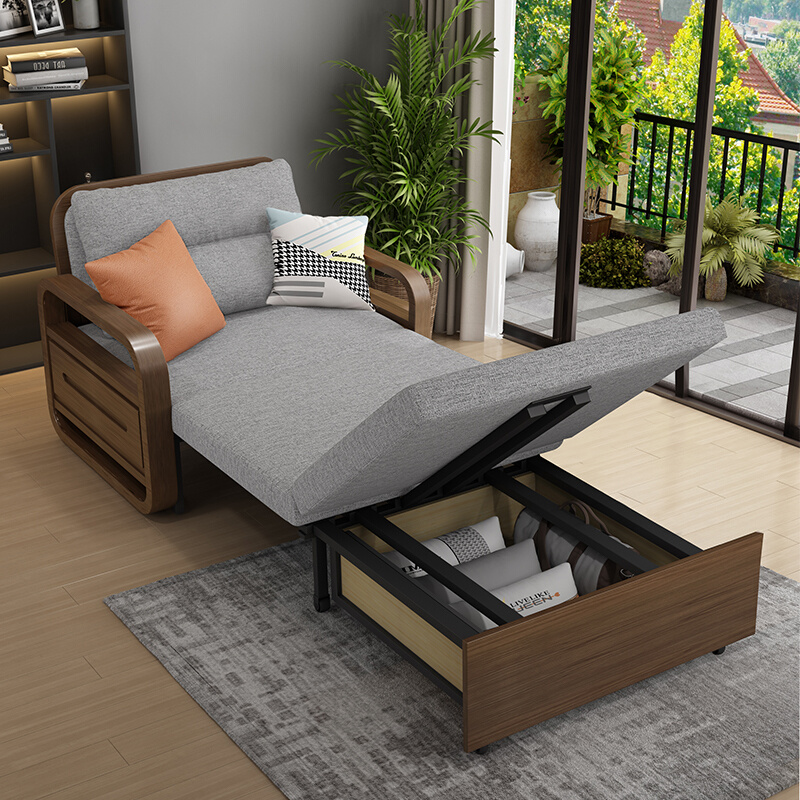 实木沙发床客厅2023年新款单人可折叠两用多功能新中式小户型推拉