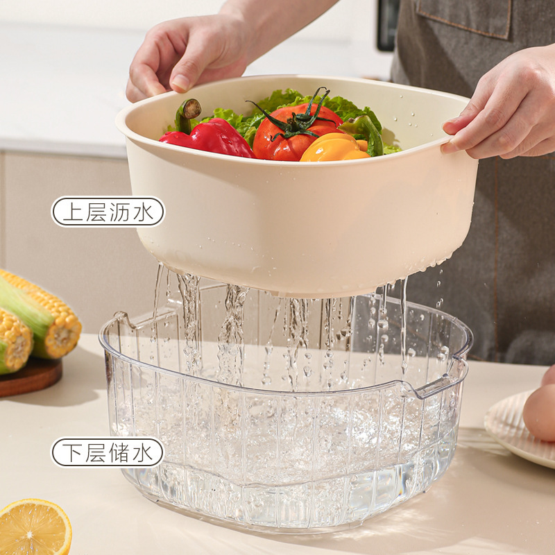 Kitchen drain basket Double-layer large capacity fruit and v - 图0