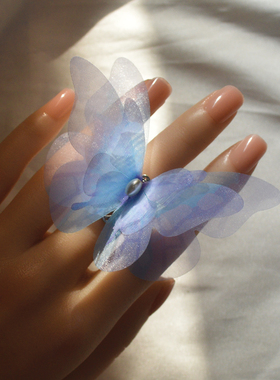 仿真立体蝴蝶戒指开口活口指环调节大小新中式轻奢复古风超仙森系