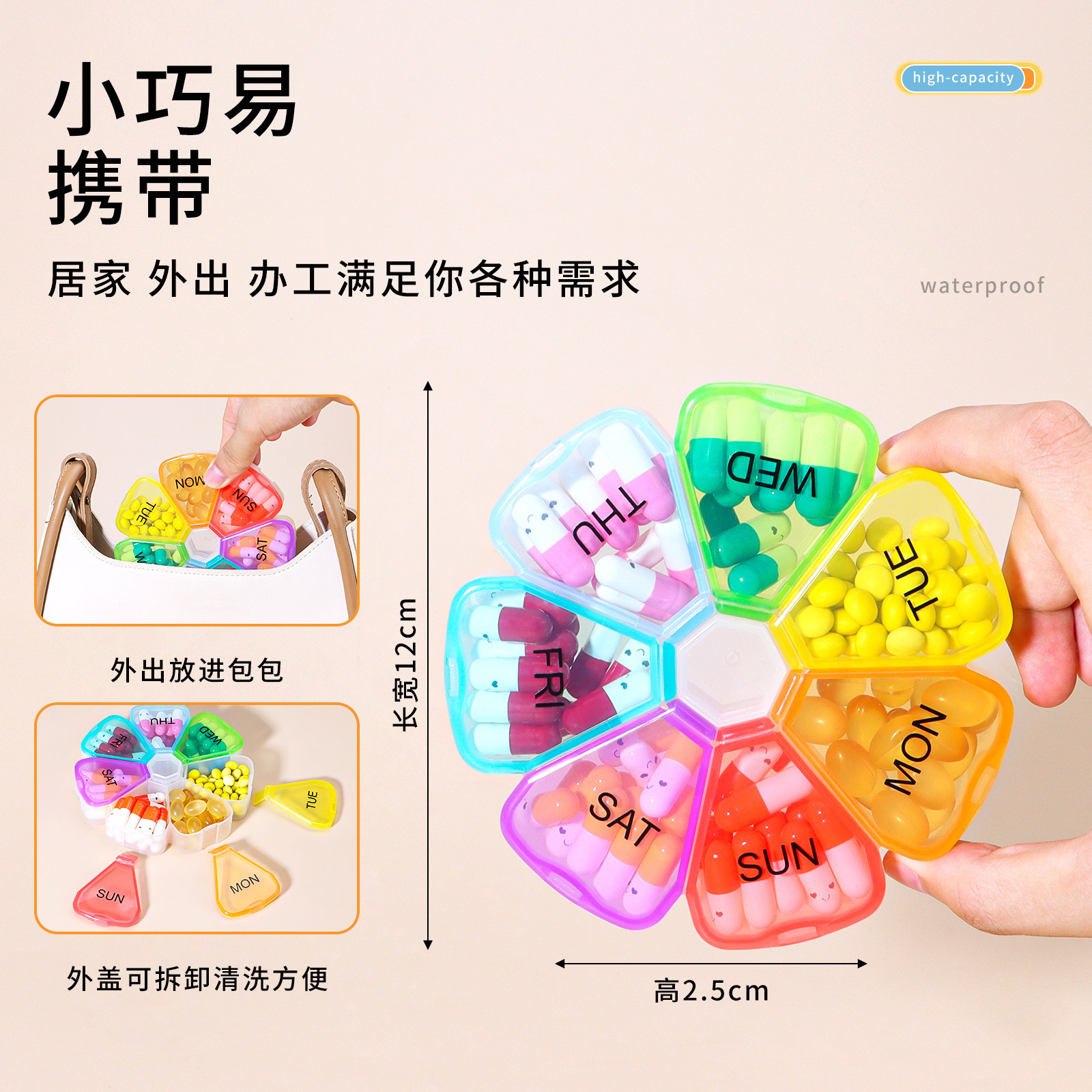 花瓣形一周7天药盒7格药丸药片分装塑料药盒旅行便携塑胶盒分药器,淘宝优惠券,粉丝福利购,淘宝优惠卷