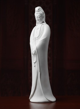 极速《45cm念珠观音》佛像供B奉家用观世音菩萨站像陶瓷风水摆件