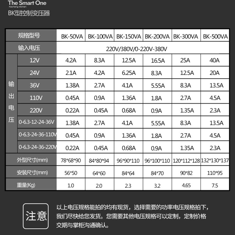 BK50VA100VA500VA1000VA/W220V380V转6V12V24VS36V110V控制变压器 - 图3