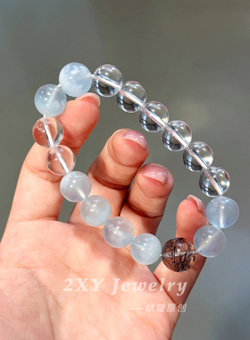 【夏屿微蓝】海蓝宝白水晶手串