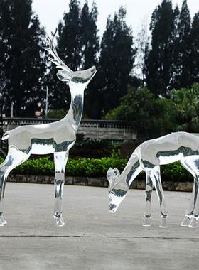 酒店大堂售楼处落地大摆件抽象动物透明树脂梅花鹿雕塑装饰品定制