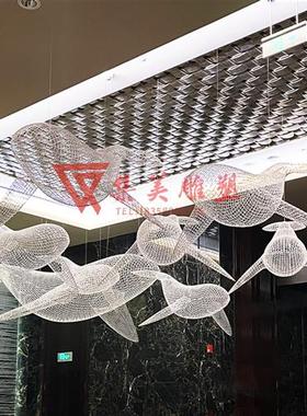 不锈钢铁艺编织镂空鲲鹏鲸鱼海豚雕塑售楼处餐馆空中海洋吊饰定制