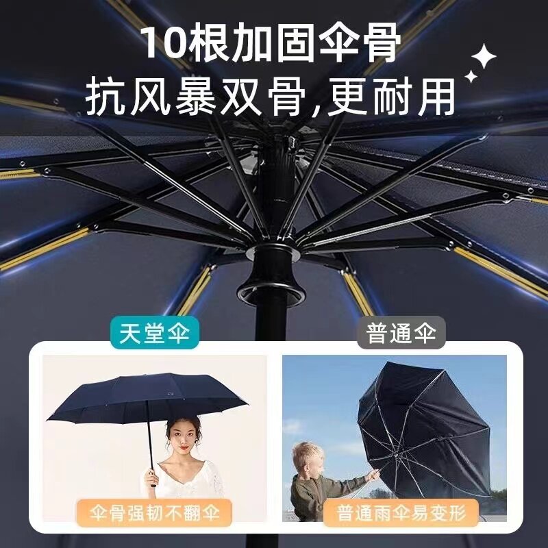 天堂伞全自动双人雨伞十骨全钢加固折叠便携纯色一键开收自动伞