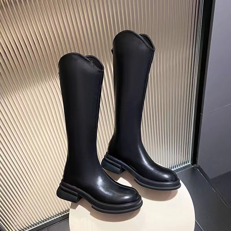 品牌专柜长筒靴女2025春秋新款胖高筒瘦瘦骑士v口平底马丁靴女潮,淘宝优惠券,粉丝福利购,淘宝优惠卷