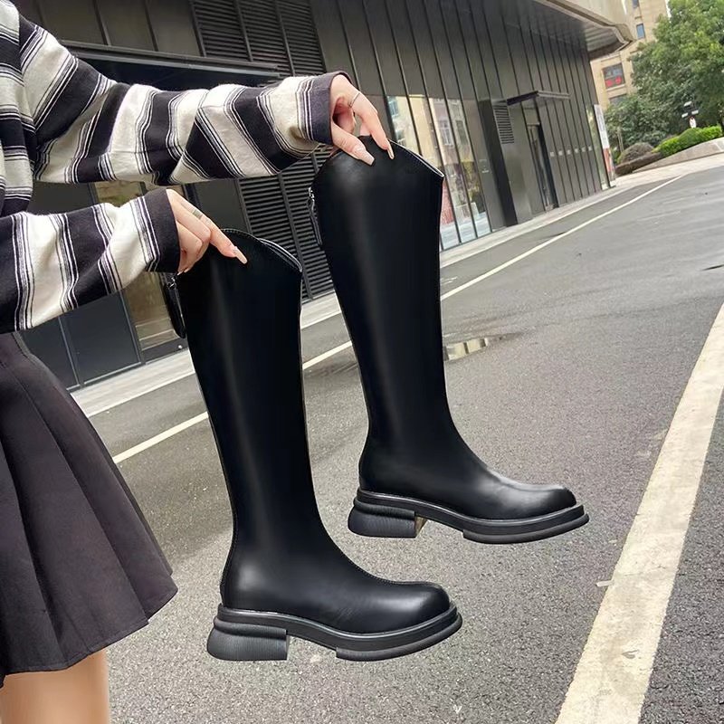 品牌专柜长筒靴女2025春秋新款胖高筒瘦瘦骑士v口平底马丁靴女潮,淘宝优惠券,粉丝福利购,淘宝优惠卷