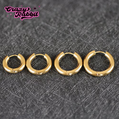 CrazyRabbit 金银色钛合金粗圈耳环简约百搭耳扣时髦素圈耳饰耳圈 - 图2