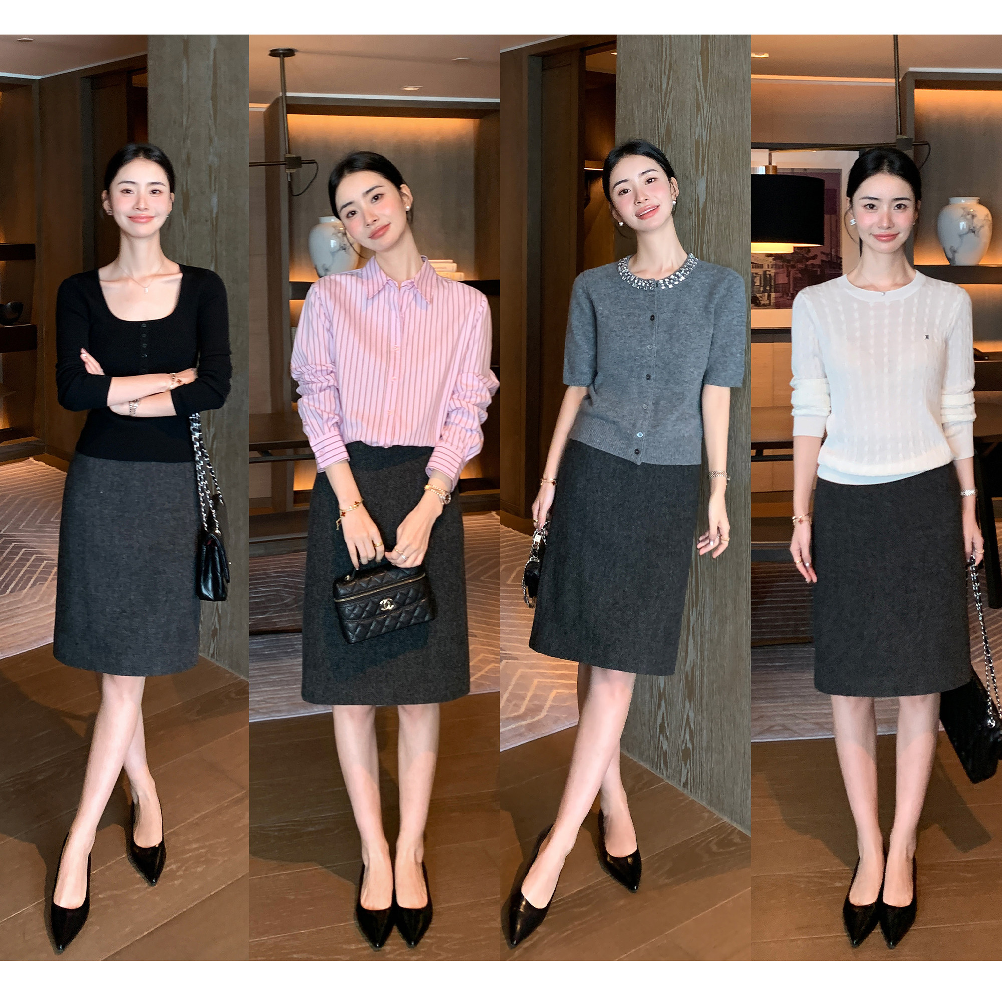 Maven Lin  贵奢老钱 小香风羊毛圆领外套女高级毛呢直筒半裙套装,淘宝优惠券,粉丝福利购,淘宝优惠卷