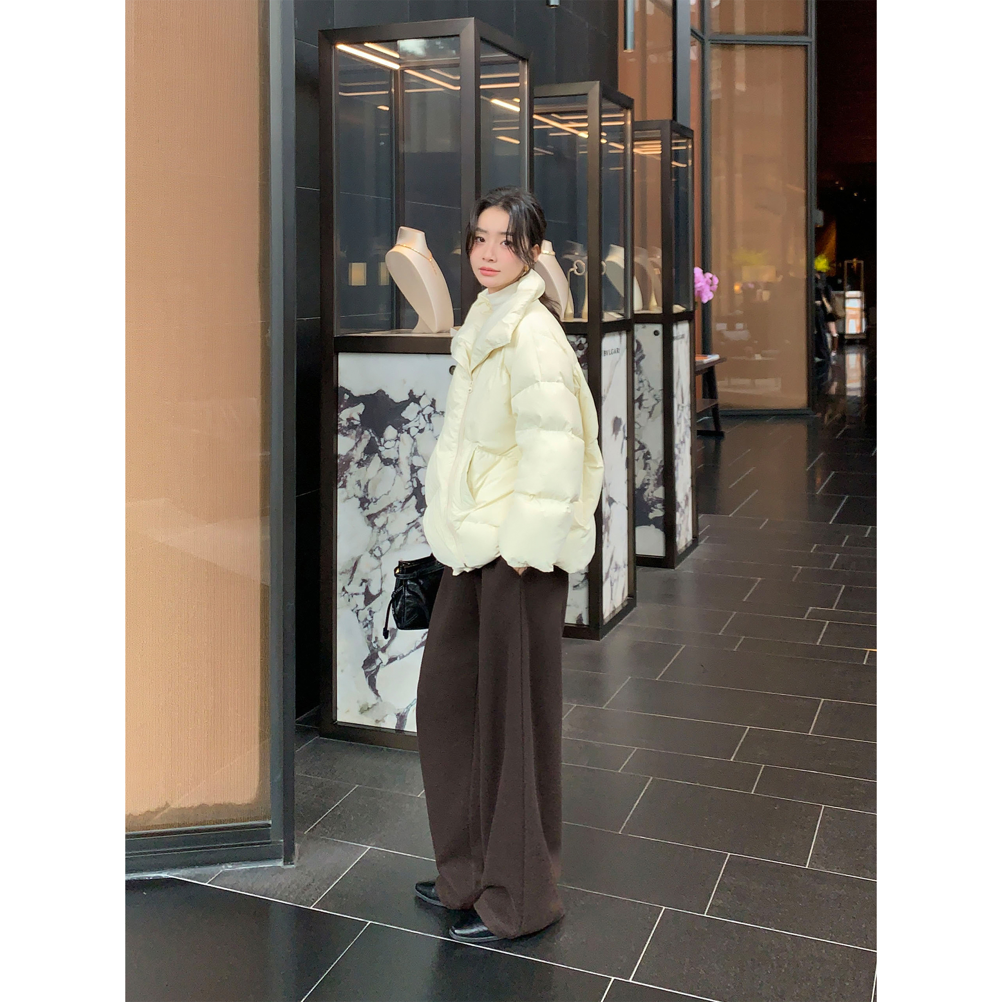 Maven Lin 极简垂感羊毛糯米裤女束腰直筒阔腿裤韩系针织休闲裤 - 图3