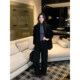 Maven Lin ສະຖານທີ່ເຮັດວຽກ Gentleman ສີດໍາ Draped Straight Pants ແມ່ຍິງບາດເຈັບແລະລະດັບສູງ ກາງເກງຂາກວ້າງ