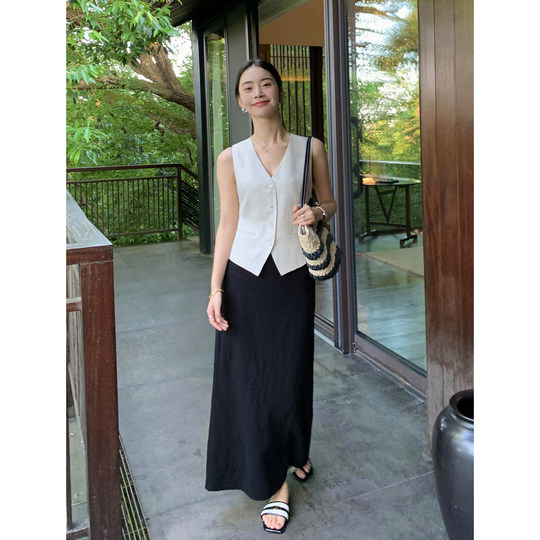 Retro-Leinenanzug und Weste im Old-Money-Stil für Damen