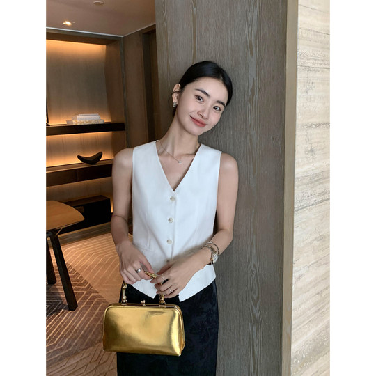 Retro-Leinenanzug und Weste im Old-Money-Stil für Damen