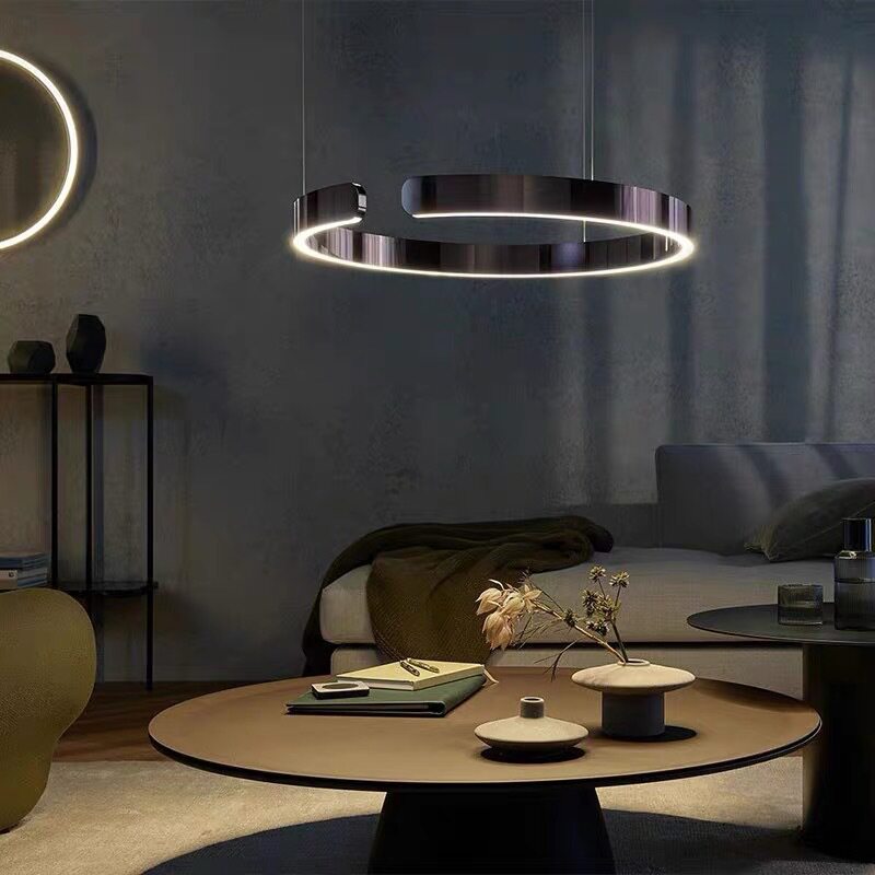 Nordic simple living room chandelier Italian creative light luxury hotel exhibition hall ring ring C-shaped restaurant bar chandelier