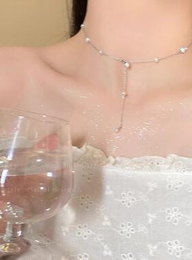 MaisonCleo小珍珠流苏纯银锁骨链