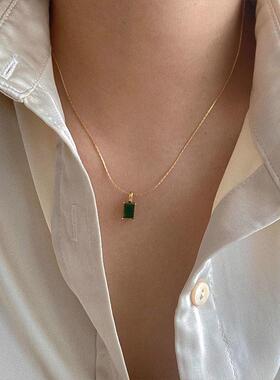 MaisonCleo复古绿方形锆石项链